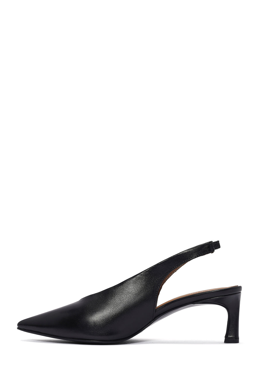 Women's Black Slingback Elastic Low Heel Leather Shoes