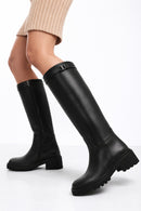 Women's Black Zippered Thick Soled Leather Boots | Derimod