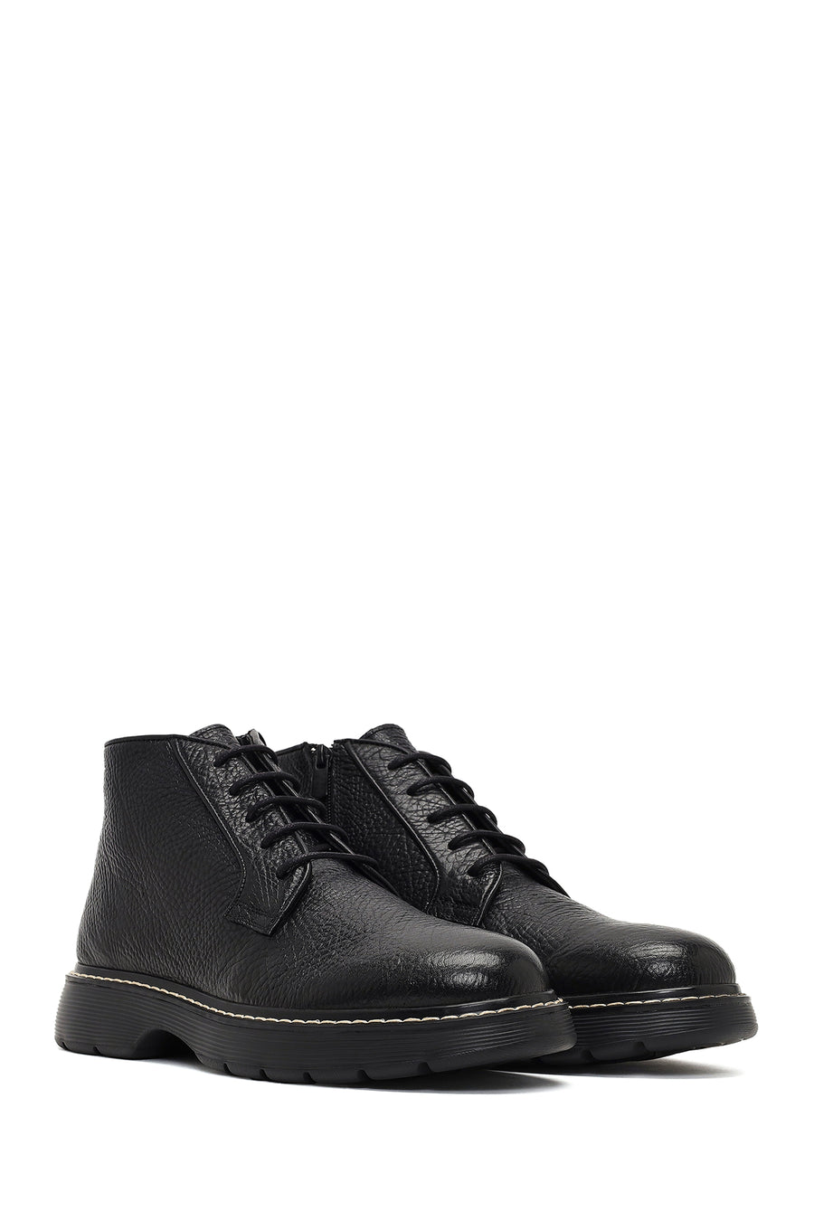 Men's Black Lace-Up Zipper Leather Casual Boot