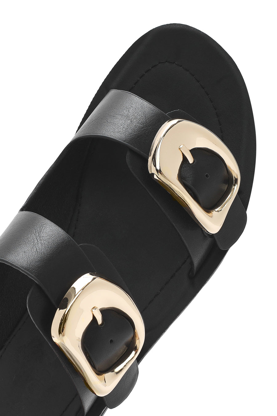 Women's Black Double Buckle Thick Soled Slippers