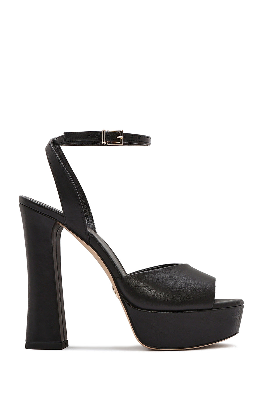 Women's Black Ankle Buckle Platform High Thick Heel Leather Sandals 25SFD120518 | Derimod