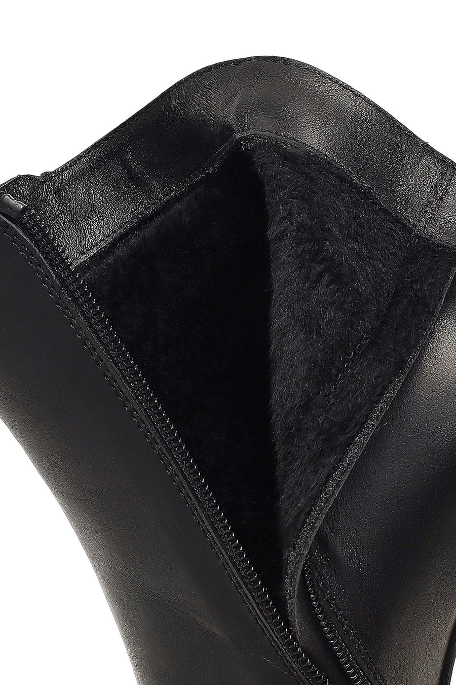 Women's Black Buckled Zippered Thick Heeled Leather Boot