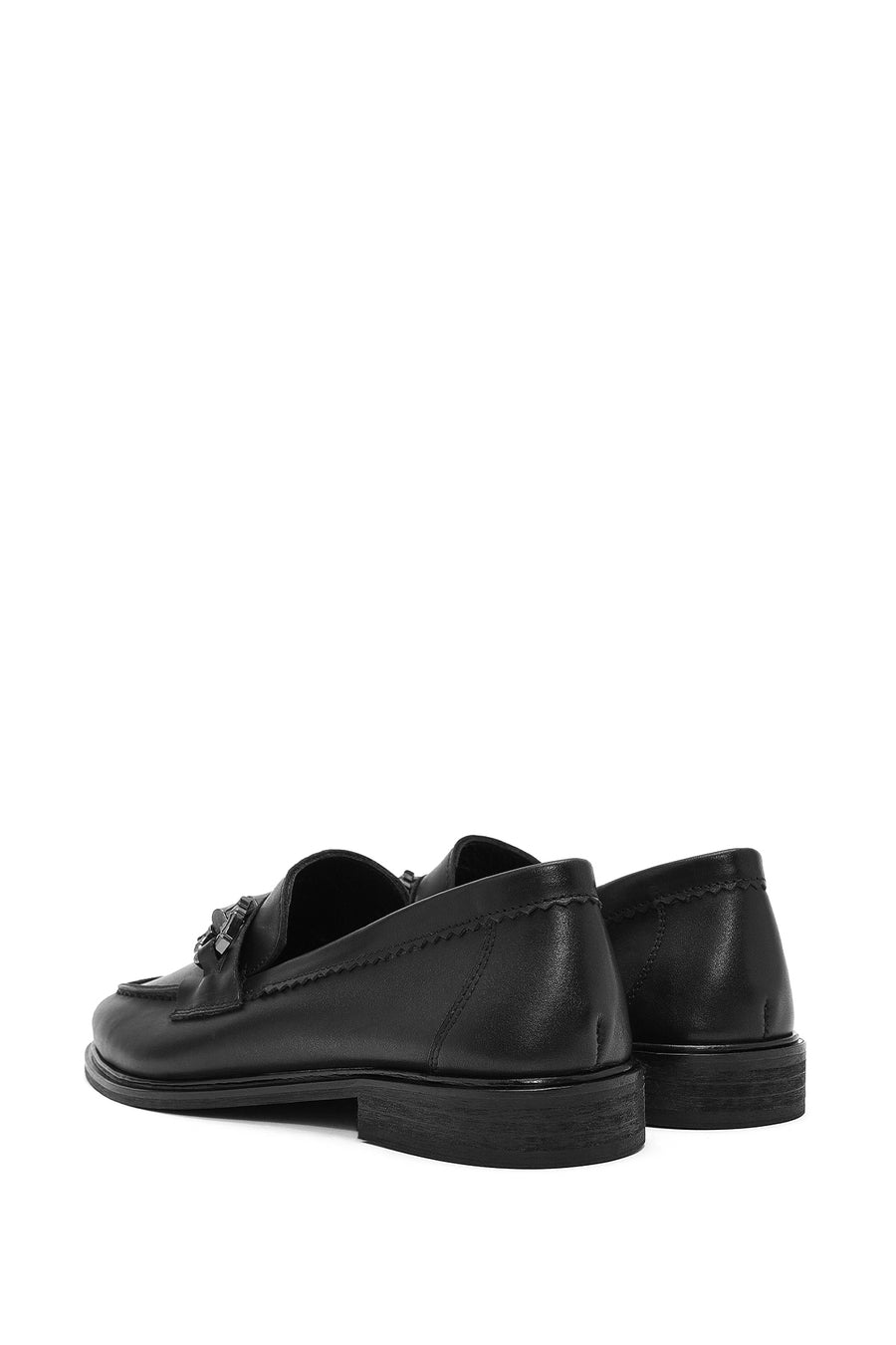 Kadın Siyah Tokalı Deri Maskülen Loafer