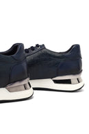 Men's Navy Blue Lace-Up Thick Sole Leather Sneaker | Derimod