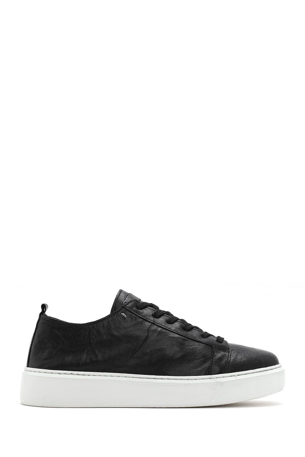 Erkek Siyah Bağcıklı Kalın Tabanlı Baskılı Deri Sneaker
