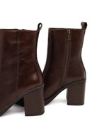 Woman Brown Zip Closure Chunky Heeled Leather Boots | Derimod