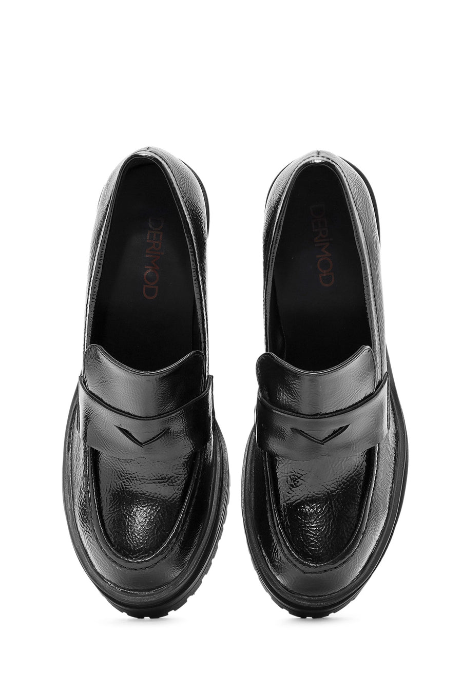 Women's Black Thick Heel Patent Leather Masculine Loafer