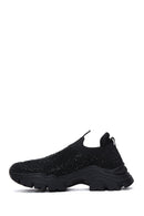 Derimod Zero Women's Black Thick-Soled Jeweled Fabric Sneaker | Derimod