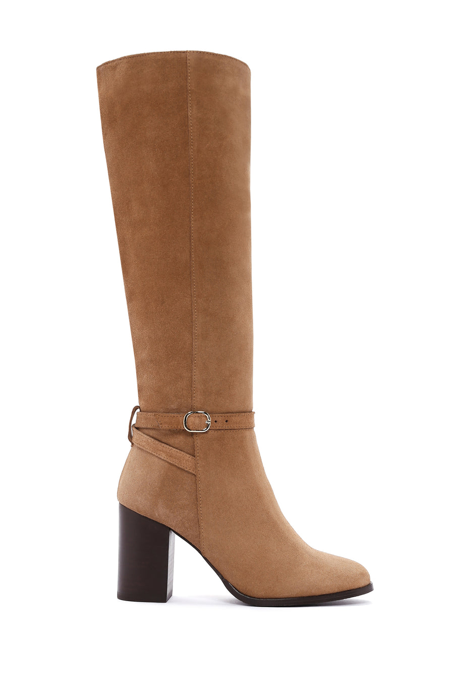 Women's Tan Suede Leather Heeled Boots