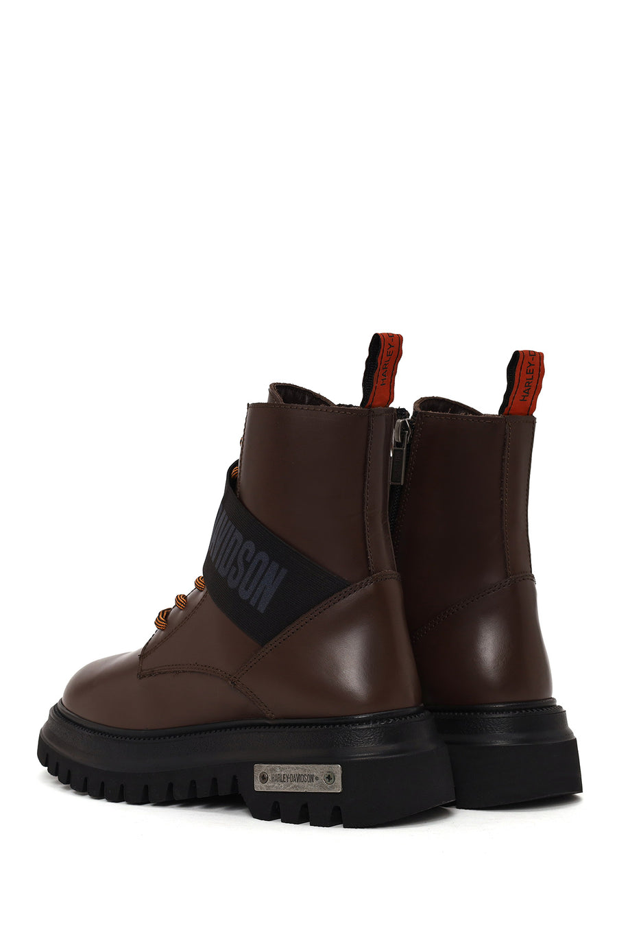 Harley Davidson Woman Brown Becky Zip Closure Thick-Soled Leather Combat Boots