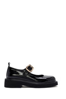 Women's Black Striped Patent Leather Ballerinas | Derimod