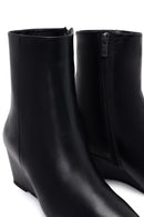 Woman Black Zip Closure Wedge-Heel Leather Boots | Derimod
