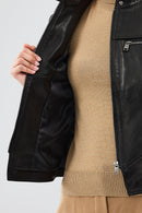 Tania Women's Black Short Leather Jacket | Derimod
