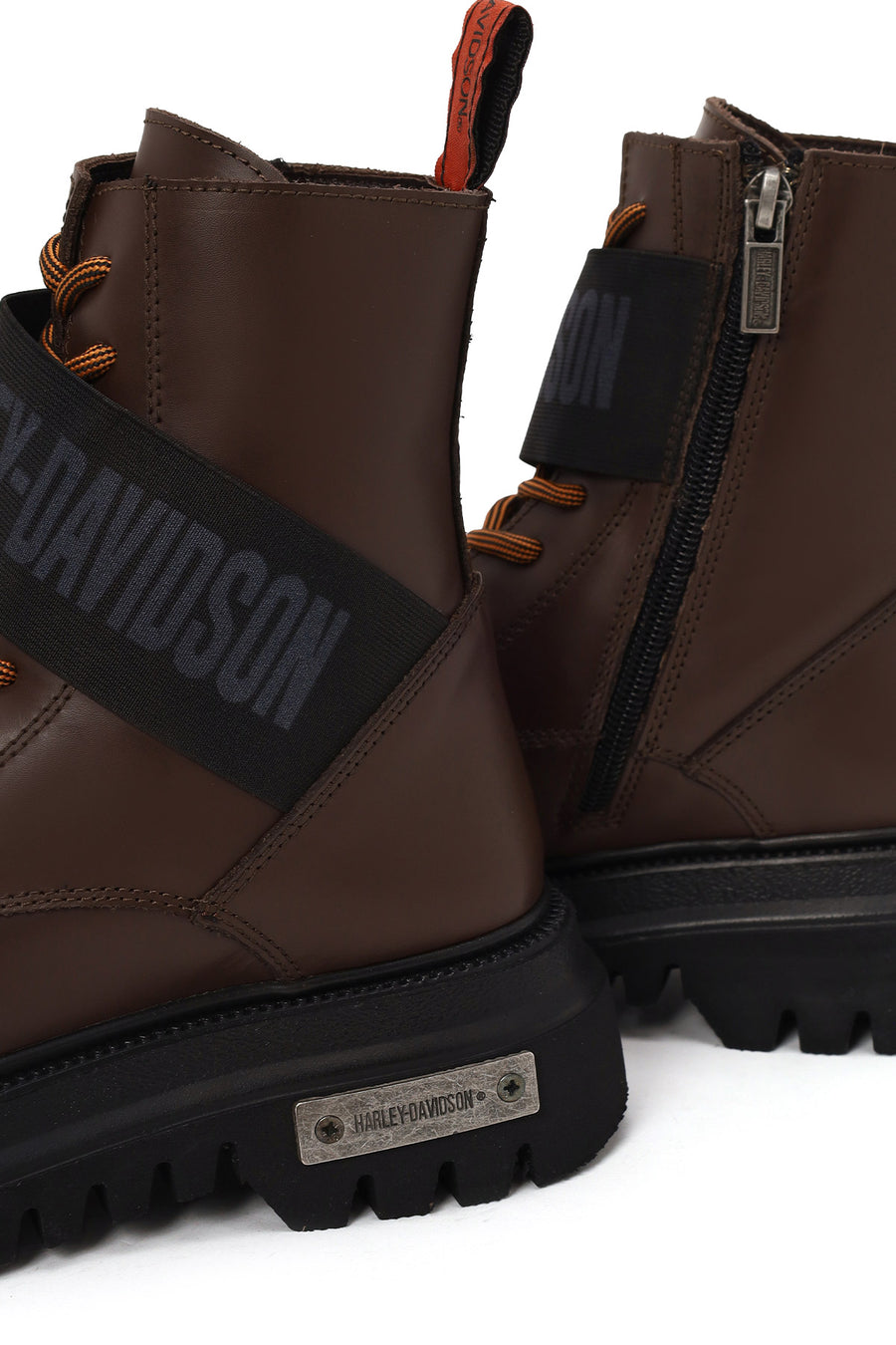 Harley Davidson Woman Brown Becky Zip Closure Thick-Soled Leather Combat Boots