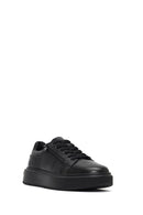 Men's Black Lace-Up Thick-Soled Leather Sneaker | Derimod