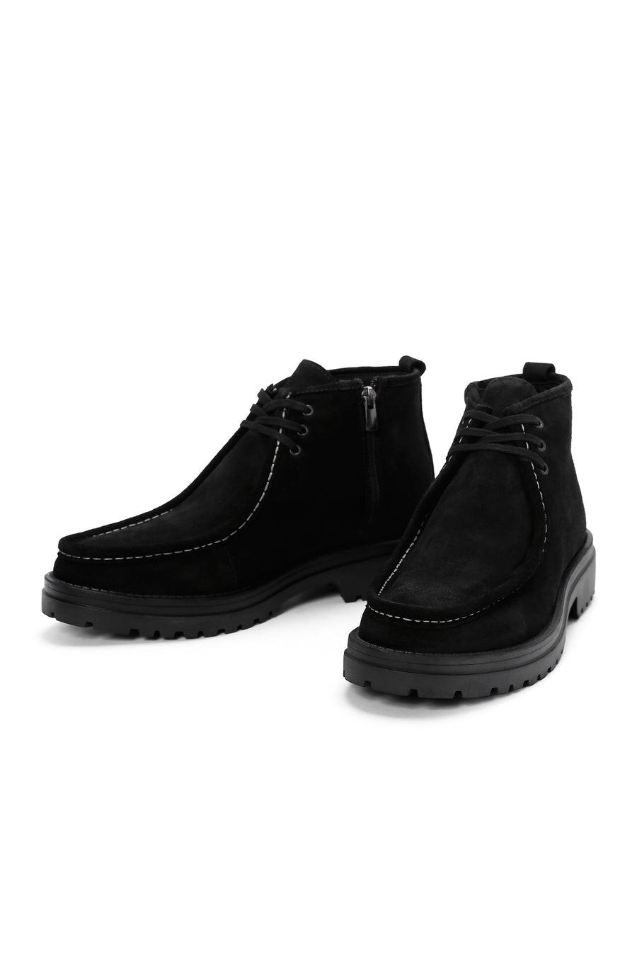 Men's Black Zippered Suede Leather Boots