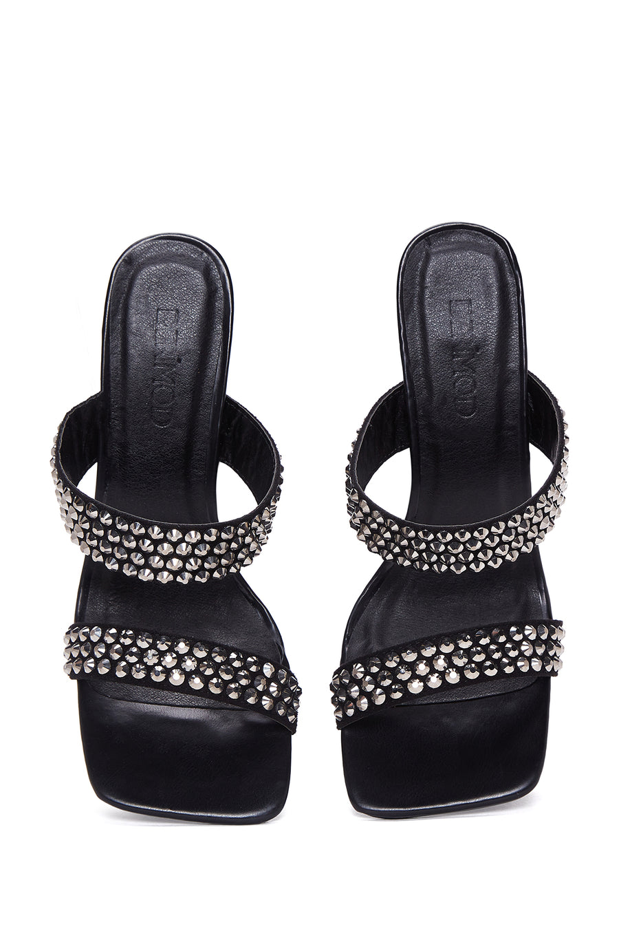 Women's Black Stone Heeled Slippers
