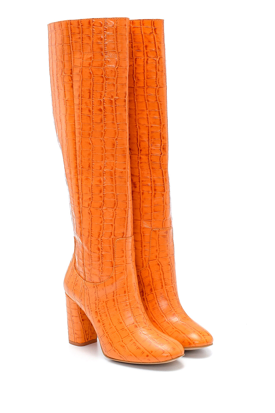 Women's Leather Crocodile Patterned Heeled Boots