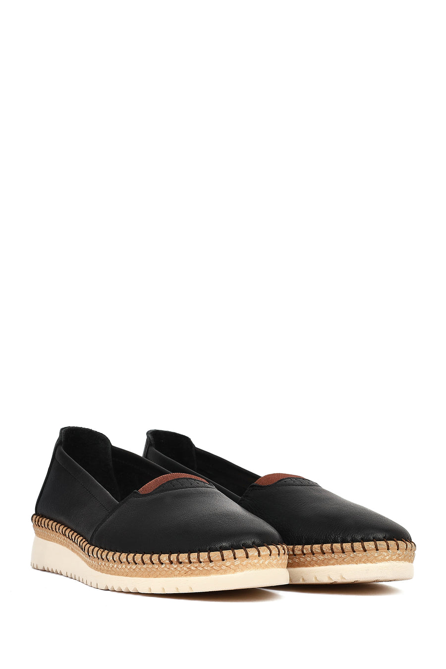Women's Black Thick Soled Leather Comfort Shoes