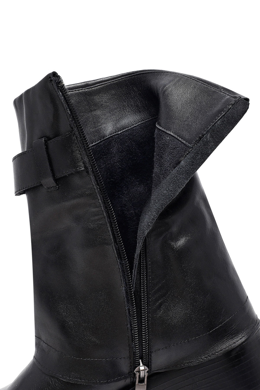 Women's Black Buckled Biker Leather Boot