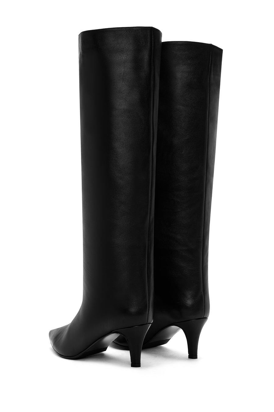 Women's Black Thin Heeled Leather Boots