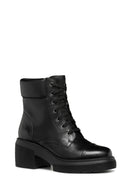 Geox Women's Black Spherica Ec15 Lace-Up Thick Heeled Leather Boots | Derimod