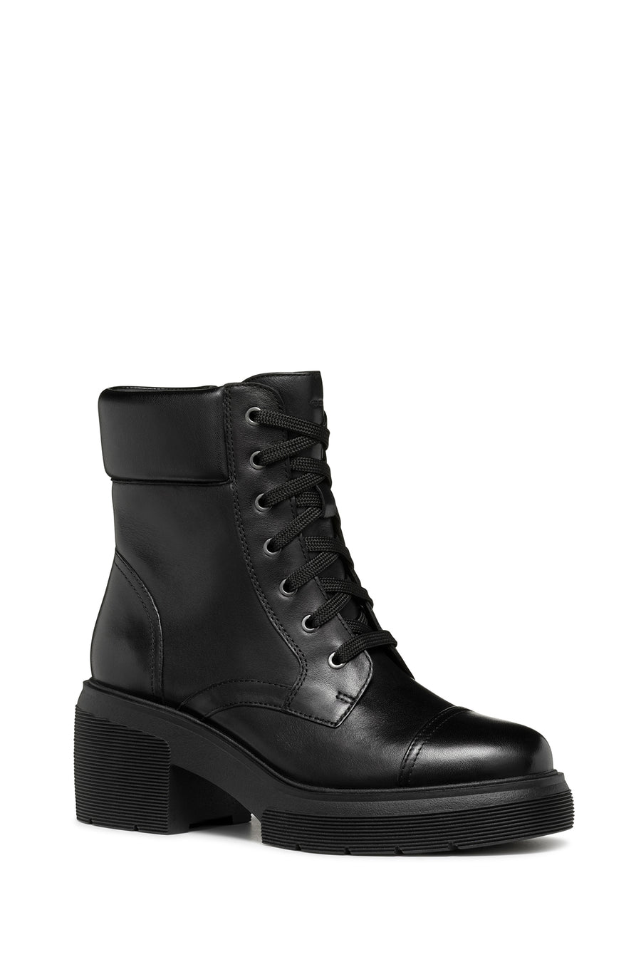 Geox Women's Black Spherica Ec15 Lace-Up Thick Heeled Leather Boots