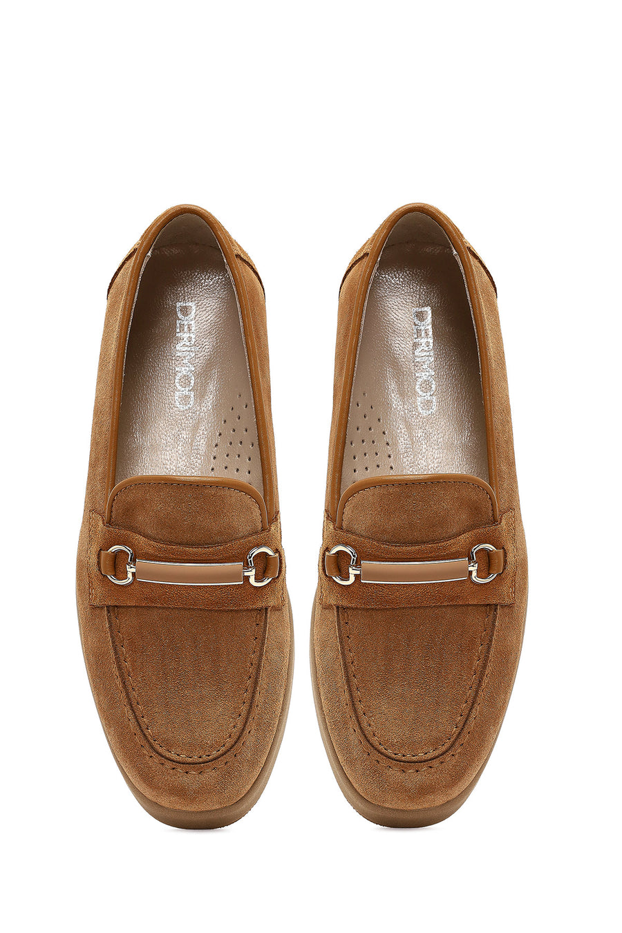 Women's Tan Buckled Suede Leather Comfort Loafer