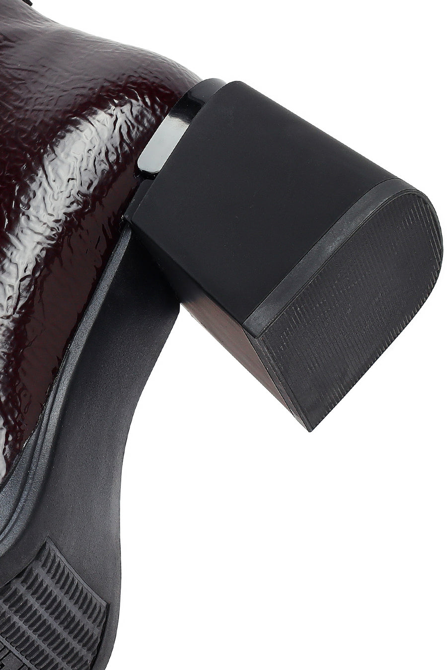 Woman Burgundy Zip Closure Chunky-Heeled Boots
