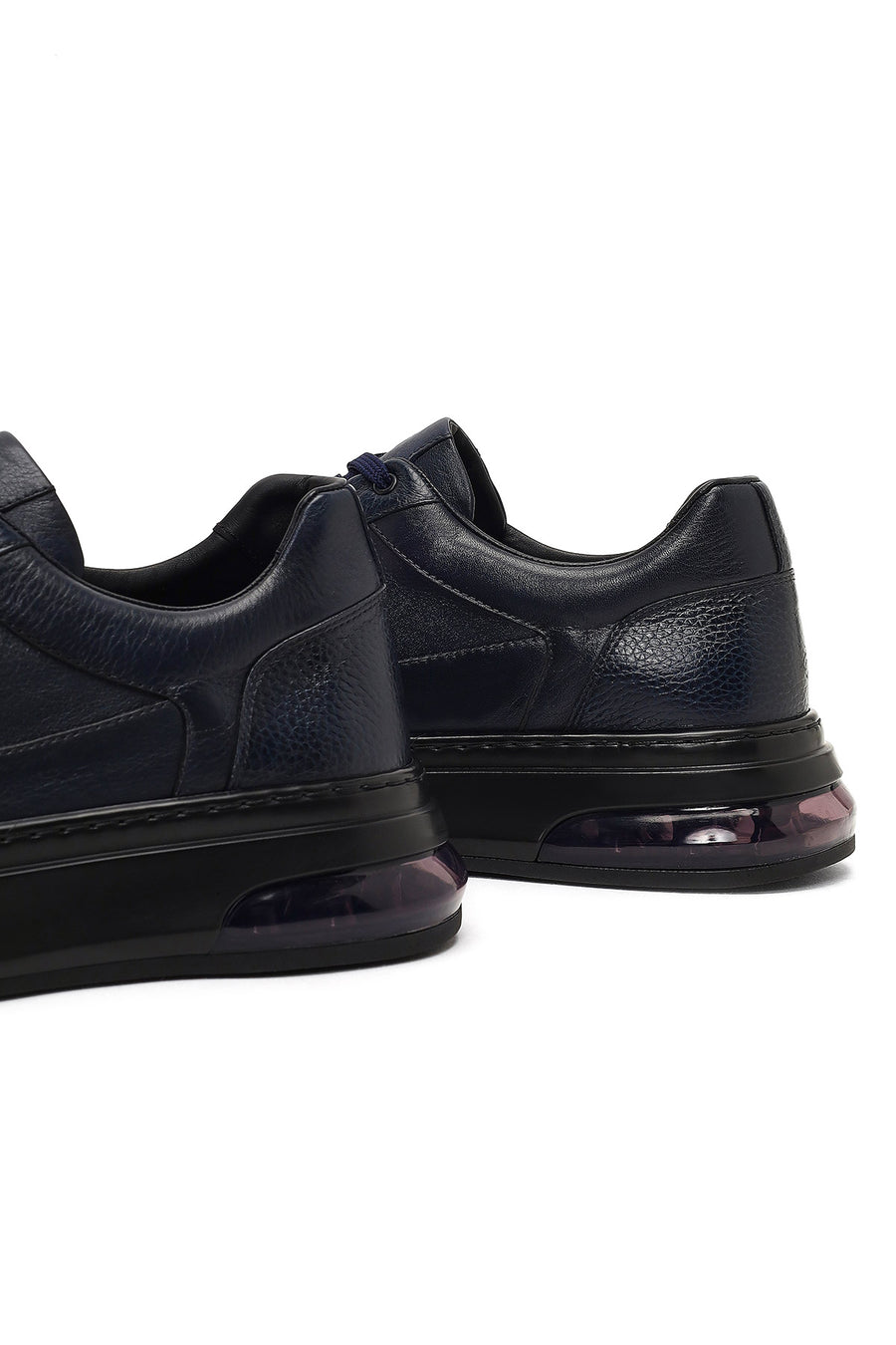 Erkek Lacivert Bağcıklı Kalın Tabanlı Deri Sneaker