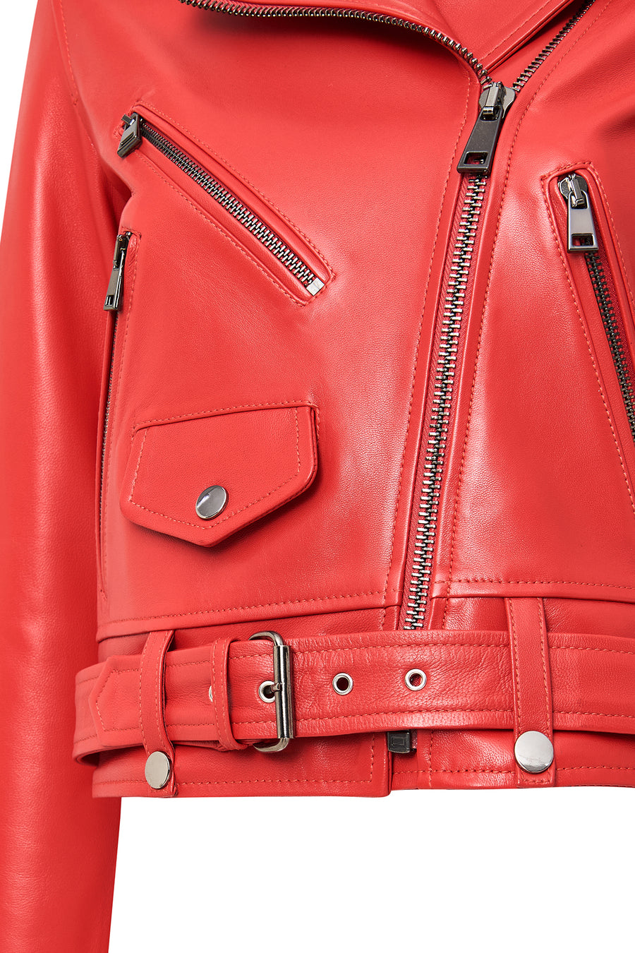 Newage Women's Red Slim-Fit Biker Leather Jacket