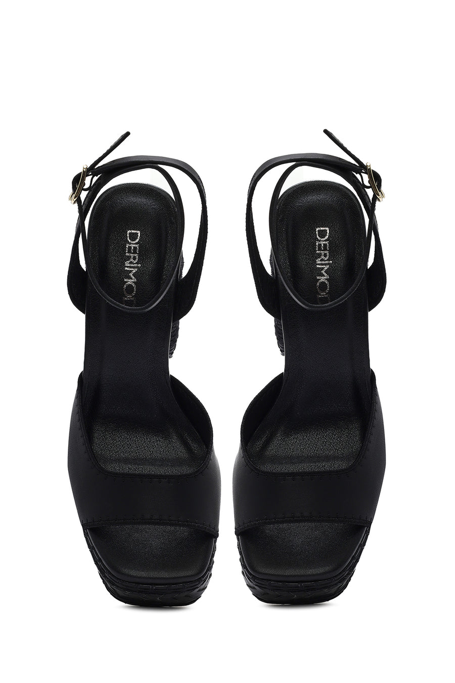 Women's Black Ankle Buckle Platform High Thick Heel Sandals
