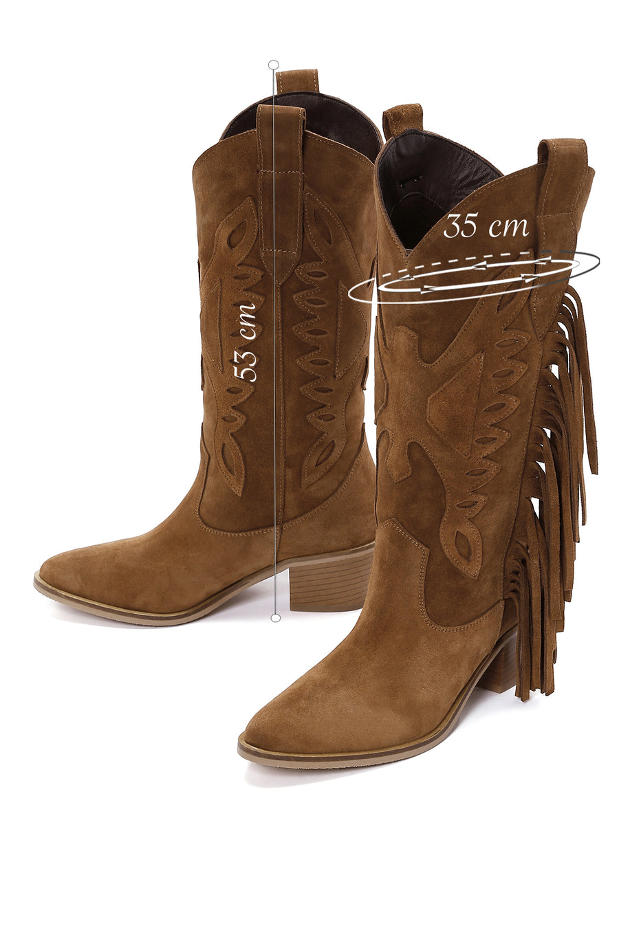 Women's Tan Suede Leather Heeled Cowboy Boots