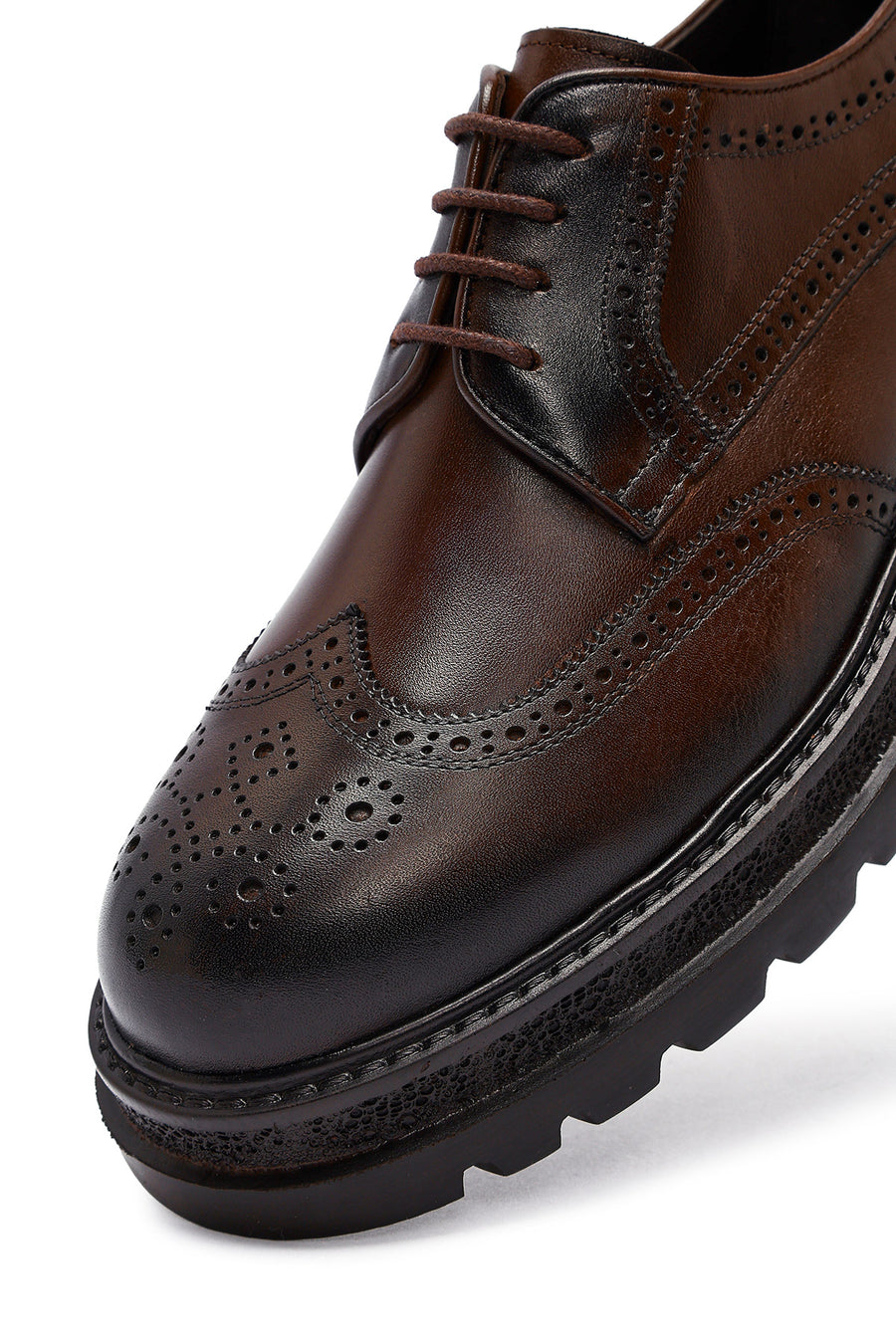 Male Brown Lace-Up Thick-Soled Leather Casual Shoe