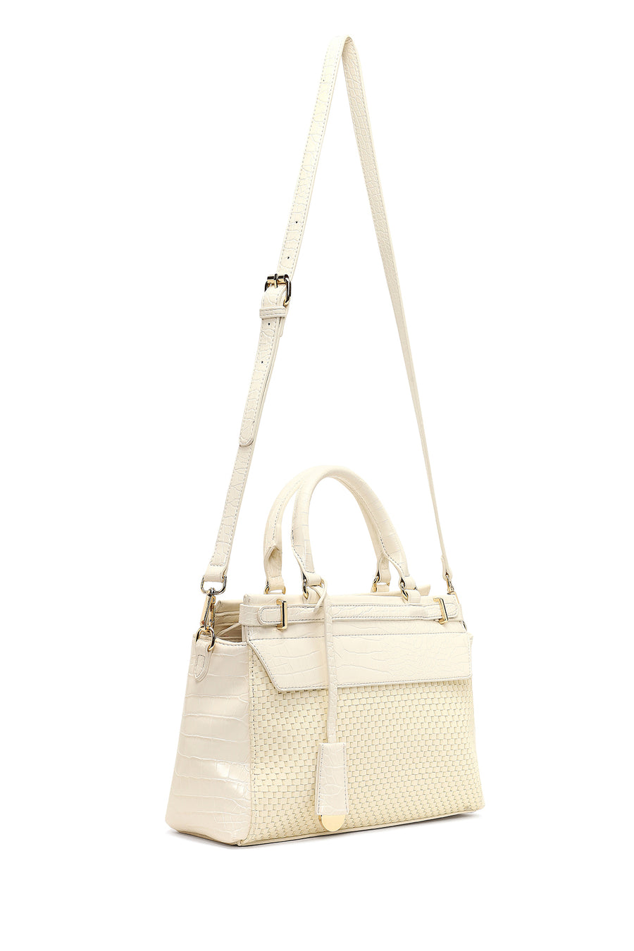 Women's Cream Long Strap Patterned Shoulder Bag