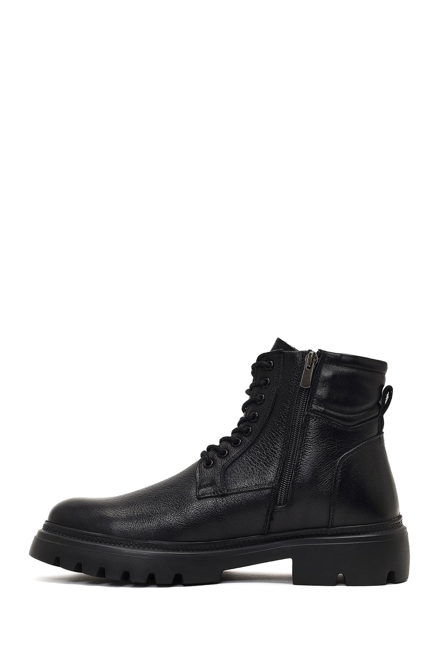 Male Black Zip Closure Leather Combat Boots