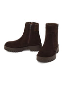 Woman Brown Double Zip Closure Suede Boots | Derimod