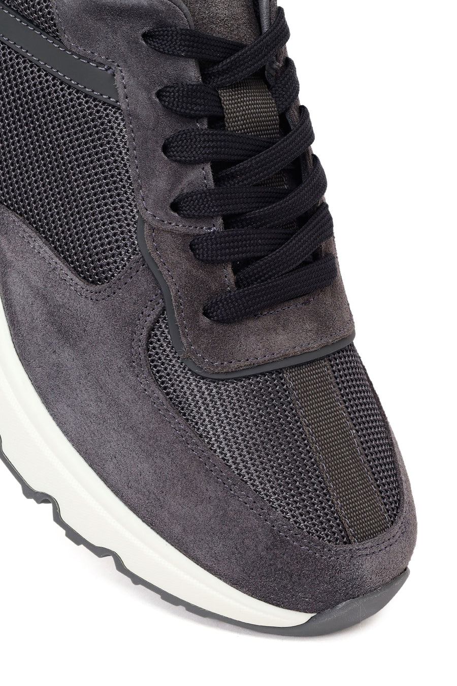 Male Gray Lace-Up Thick-Soled Leather Sneaker
