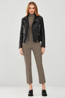 Giselle Women's Black Slim-Fit Biker Leather Jacket | Derimod
