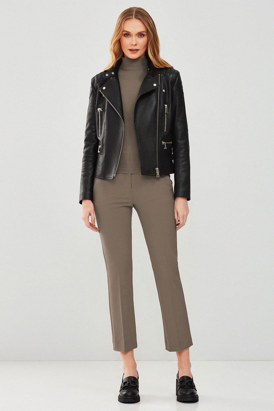 Giselle Women's Black Slim-Fit Biker Leather Jacket