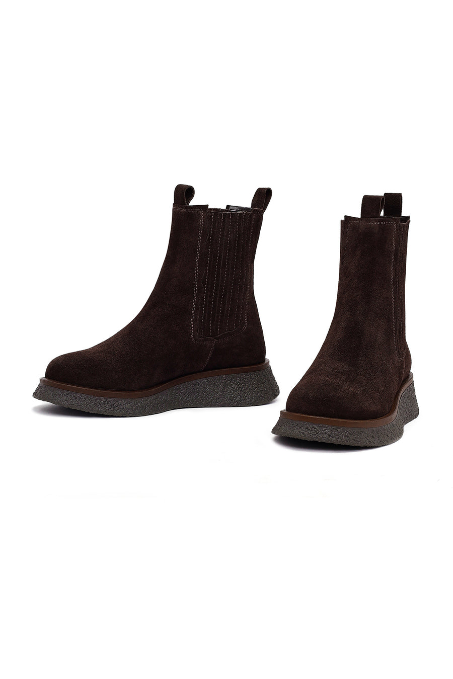 Woman Brown Thick-Soled Suede Chelsea Boots