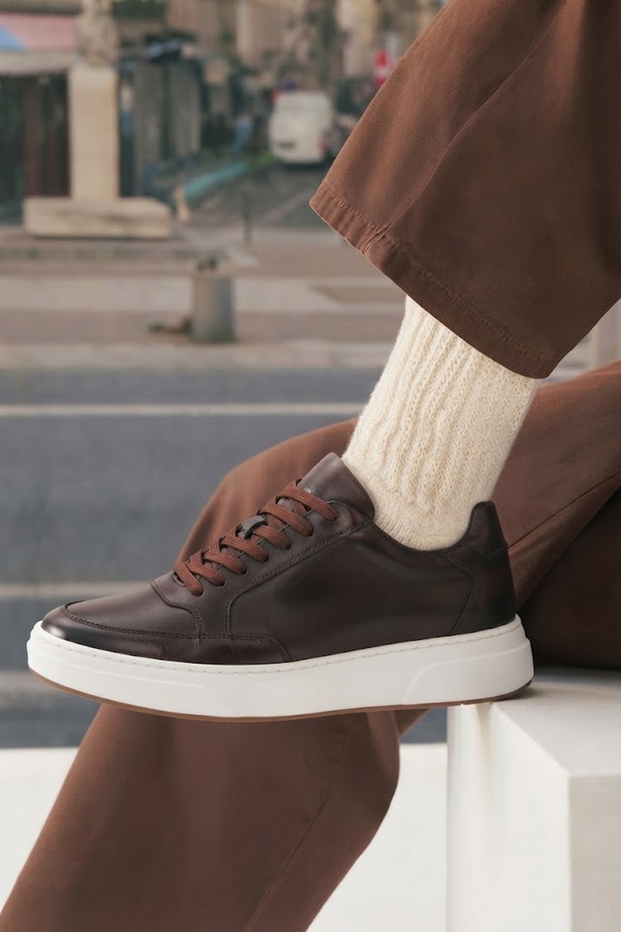 Male Brown Lace-Up Leather Sneaker