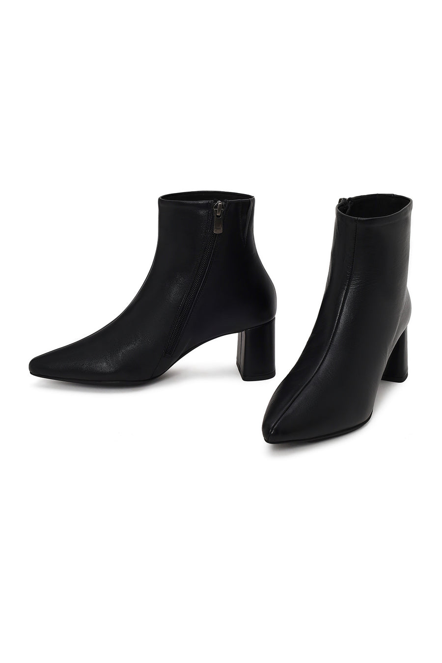 Derimod Flex Woman Black Zip Closure Chunky-Heeled Leather Boots