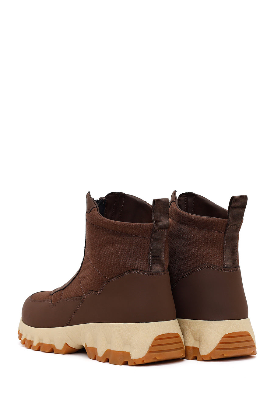 Woman Brown Zip Closure Thick-Soled Fabric Boots