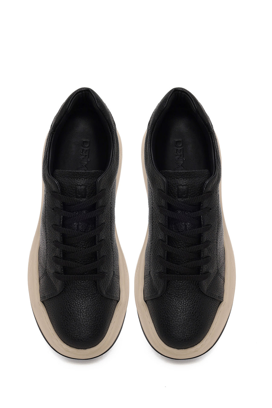 Erkek Siyah Bağcıklı Kalın Tabanlı Deri Sneaker