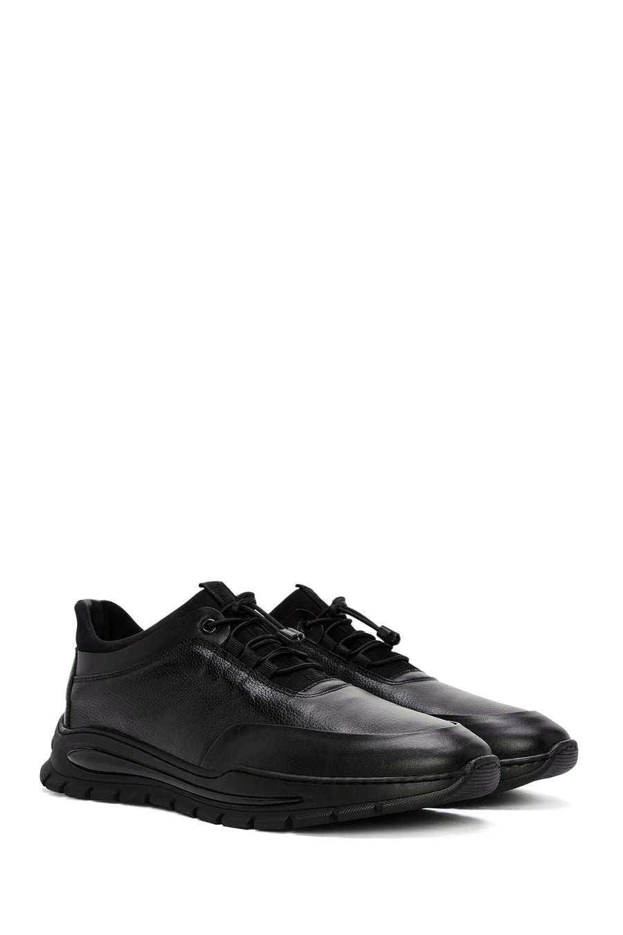 Men's Black Lace-Up Leather Casual Sneaker