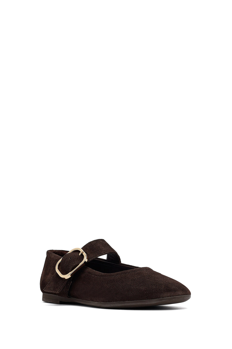 Woman Brown Buckled Suede Leather Ballet Flat