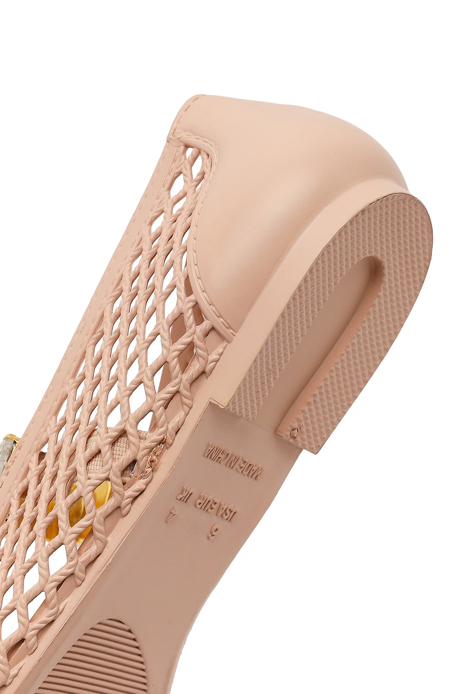 Women's Beige Jelly Ballet Flats with Rhinestones