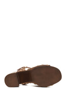 Woman Brown Ankle-Buckle Platform Chunky High-Heel Suede Sandals | Derimod