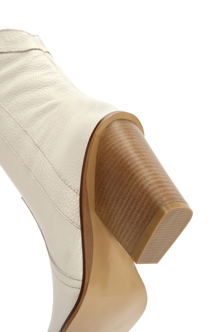 Women's Beige Thick Heeled Leather Cowboy Boots